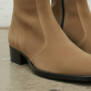Men's Tan Plain-Toe Suede Zipper Boots