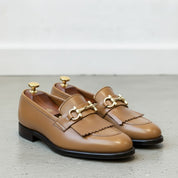 Men's Tan Plain-Toe Leather Bit Loafers