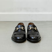 Men's Black Plain-Toe Leather Bit Loafers