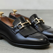 Men's Black Plain-Toe Leather Bit Loafers