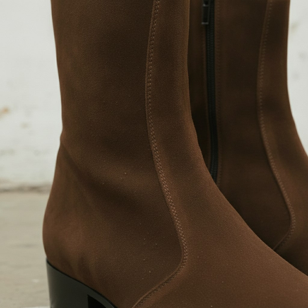 Men's Brown Plain-Toe Suede Zipper Boots