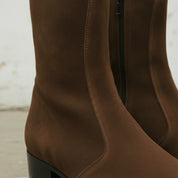Men's Brown Plain-Toe Suede Zipper Boots