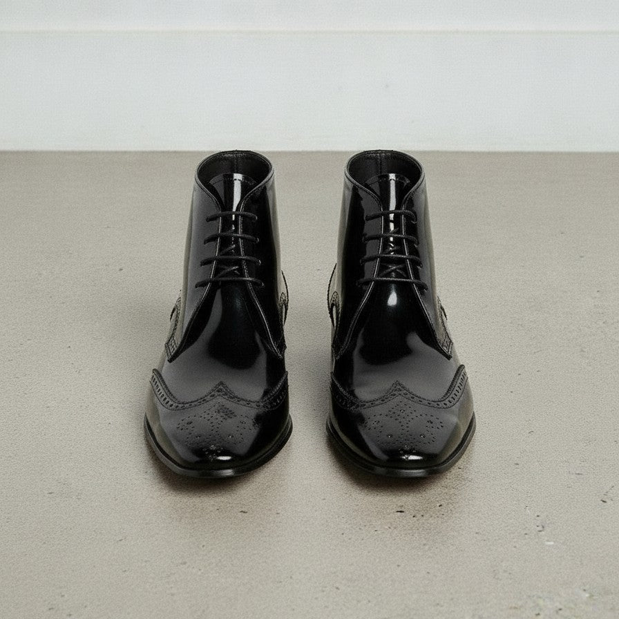 Men's Black Wingtip Leather Oxford Ankle Boots — Bancroft