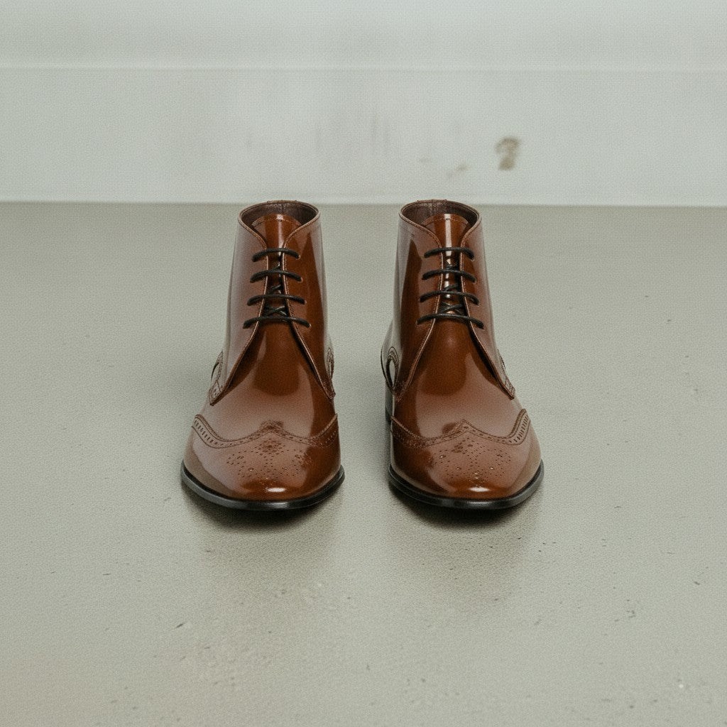 Men's Brown Wingtip patent Leather Ankle Boots — Bancroft