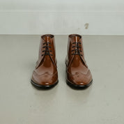Men's Brown Wingtip patent Leather Ankle Boots — Bancroft