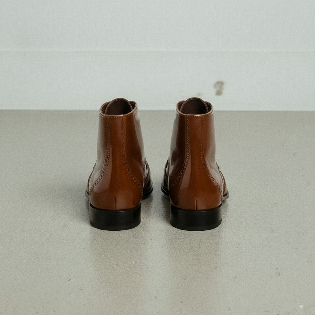 Men's Brown Wingtip patent Leather Ankle Boots — Bancroft