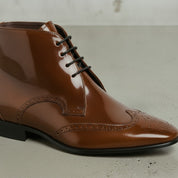 Men's Brown Wingtip patent Leather Ankle Boots — Bancroft