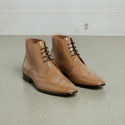 Men's Tan Wingtip Patent Leather Ankle Boots — Bancroft