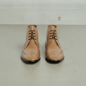 Men's Tan Wingtip Patent Leather Ankle Boots — Bancroft