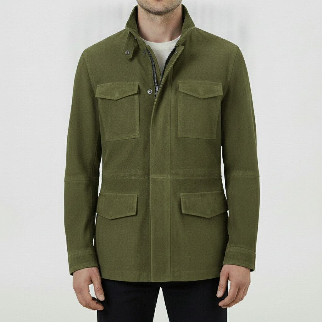 Men's Olive Green Suede Field Jacket