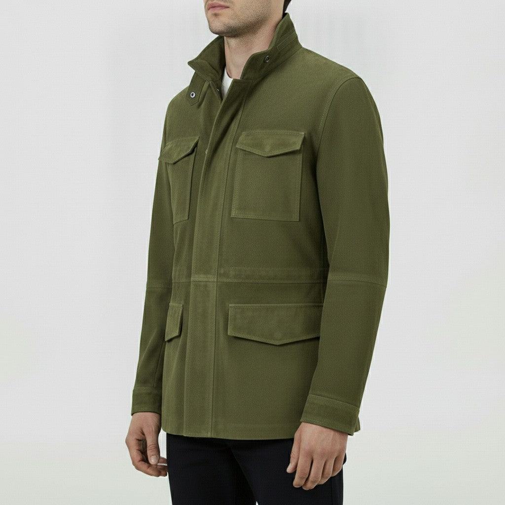 Men's Olive Green Suede Field Jacket