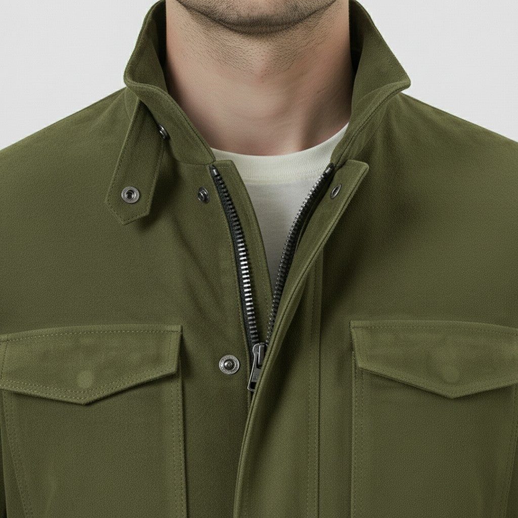 Men's Olive Green Suede Field Jacket