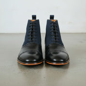 Men's Black and Navy Cap-Toe Leather Oxford Boots