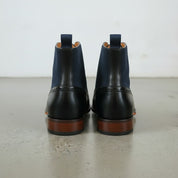 Men's Black and Navy Cap-Toe Leather Oxford Boots