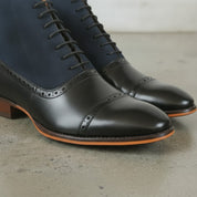 Men's Black and Navy Cap-Toe Leather Oxford Boots