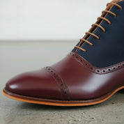 Men's Burgundy and Navy Cap-Toe Leather Oxford Boots