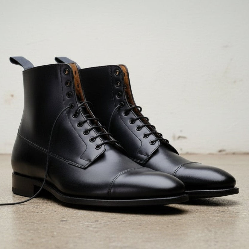 Men's Black Cap-Toe Leather Boots
