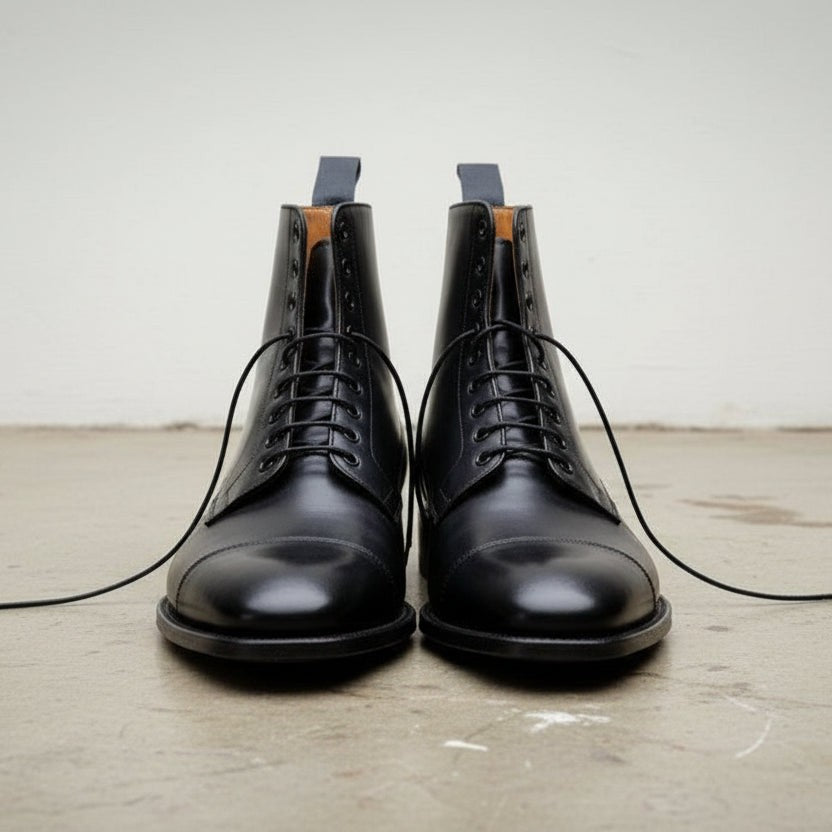 Men's Black Cap-Toe Leather Boots - Southam US 7 / Black / D