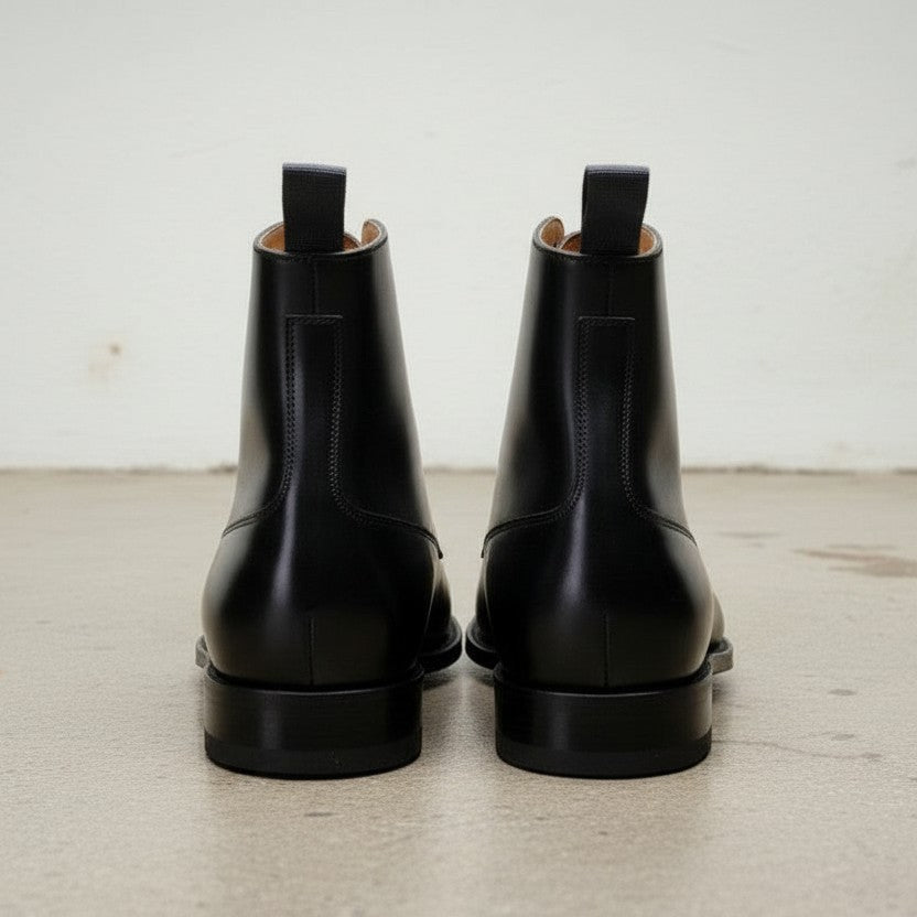 Men's Black Cap-Toe Leather Boots