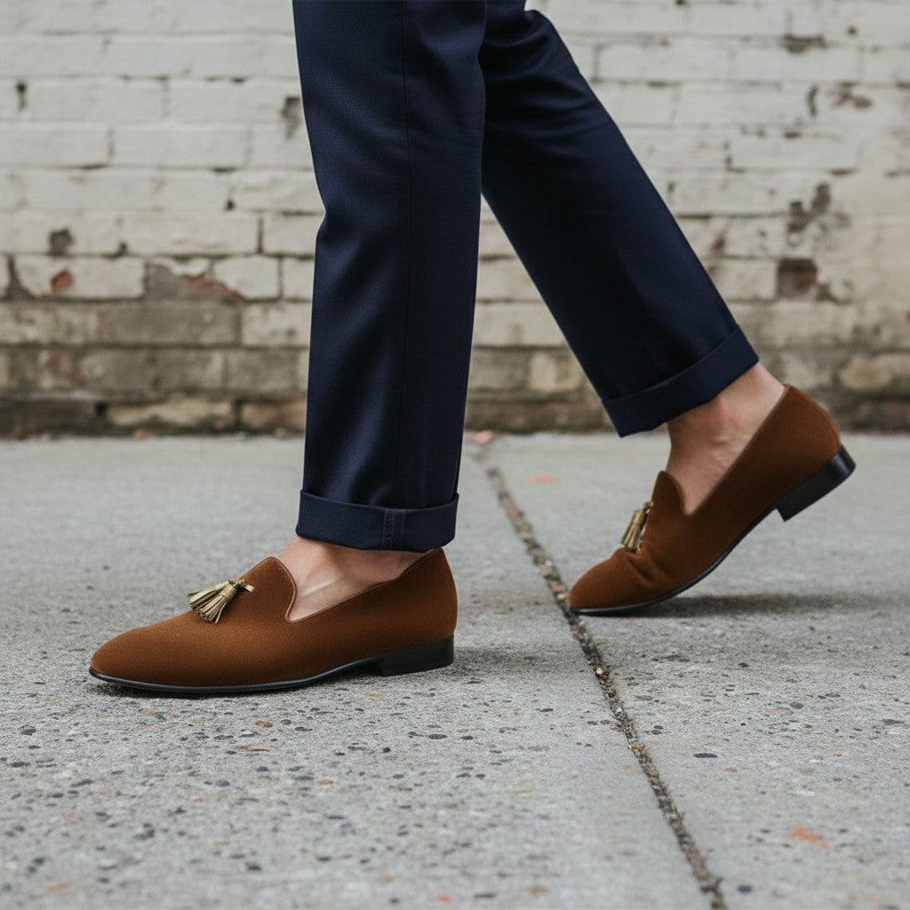 Men's Brown Suede Tassel Loafers