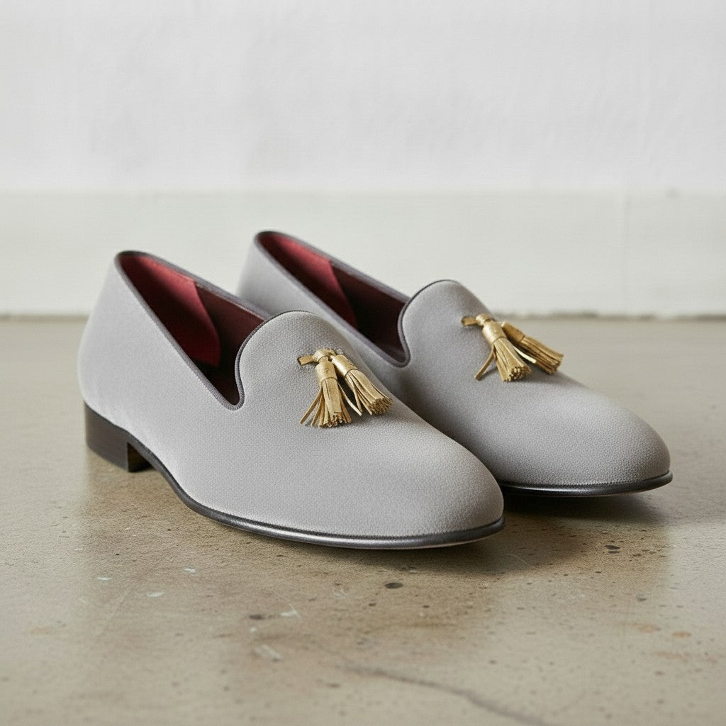 Men's Light Gray Suede Tassel Loafers