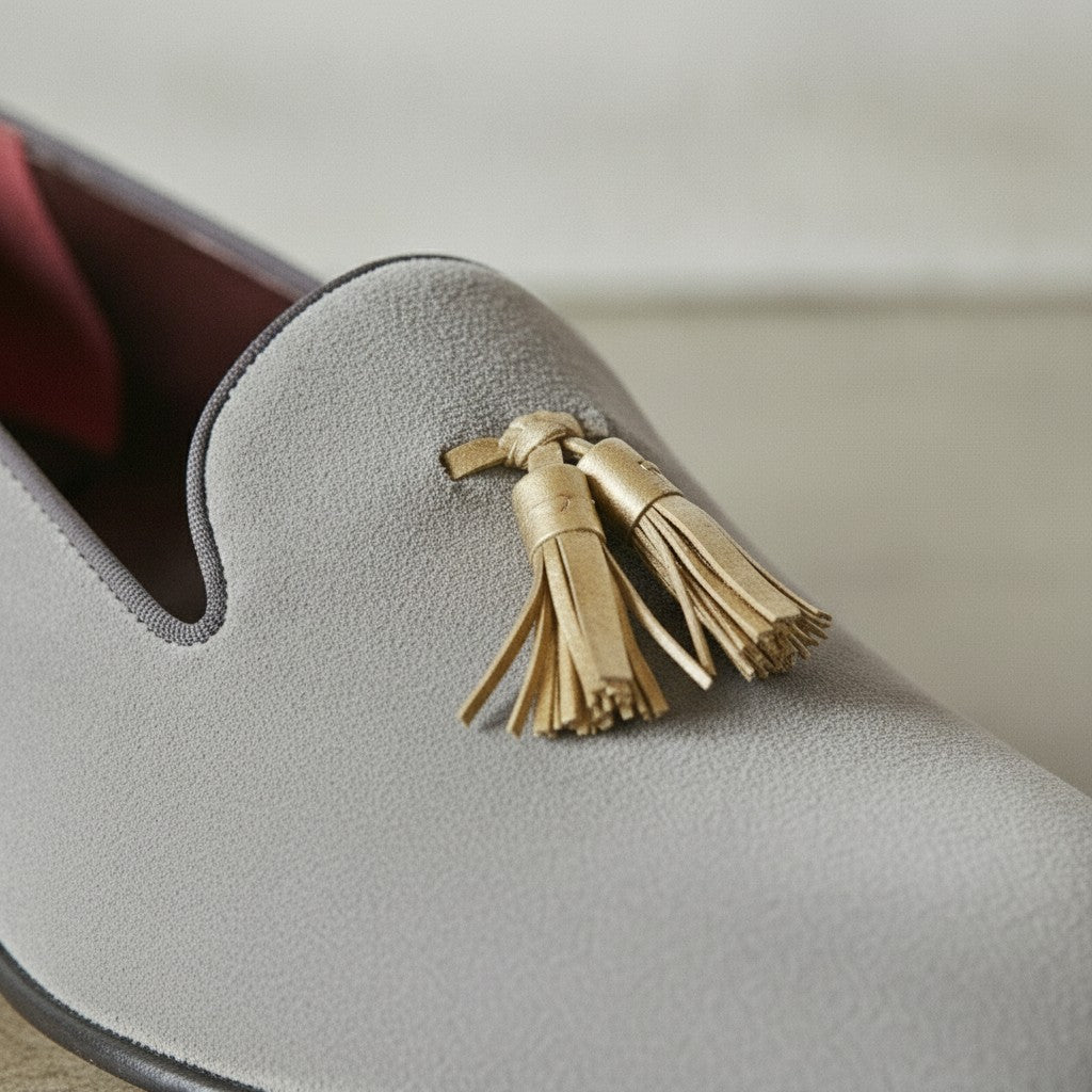 Men's Light Gray Suede Tassel Loafers