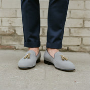 Men's Light Gray Suede Tassel Loafers