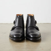Men's Black Cap-Toe Leather Double Monk Boots