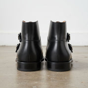 Men's Black Cap-Toe Leather Double Monk Boots
