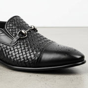 Men's Black Cap-Toe Leather Bit Loafers