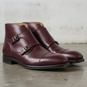 Men's Burgundy Cap-Toe Leather Double Monk Boots