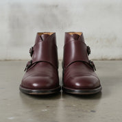 Men's Burgundy Cap-Toe Leather Double Monk Boots