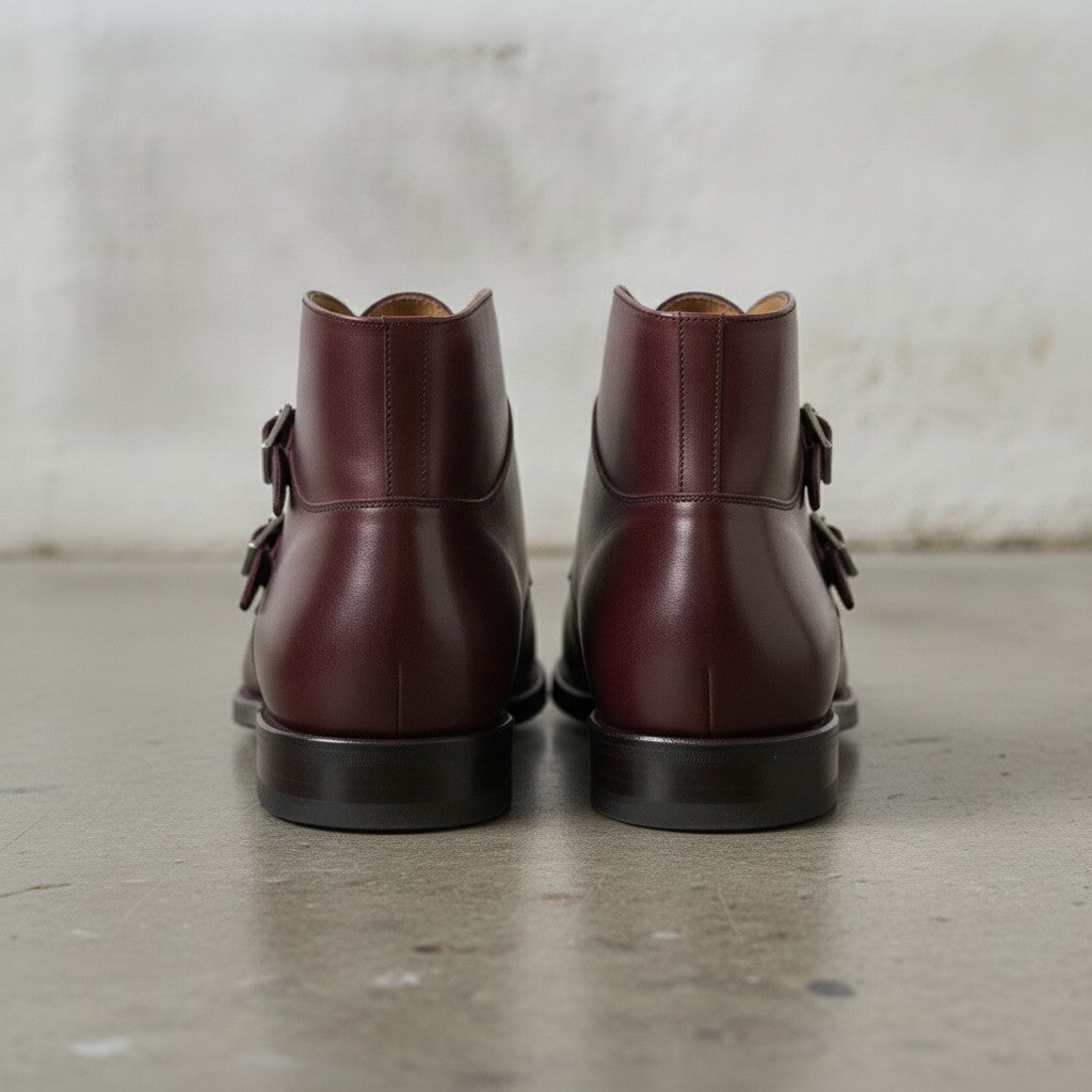 Men's Burgundy Cap-Toe Leather Double Monk Boots