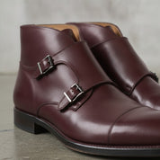 Men's Burgundy Cap-Toe Leather Double Monk Boots