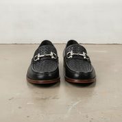 Men's Black Apron-Toe Leather Bit Loafers