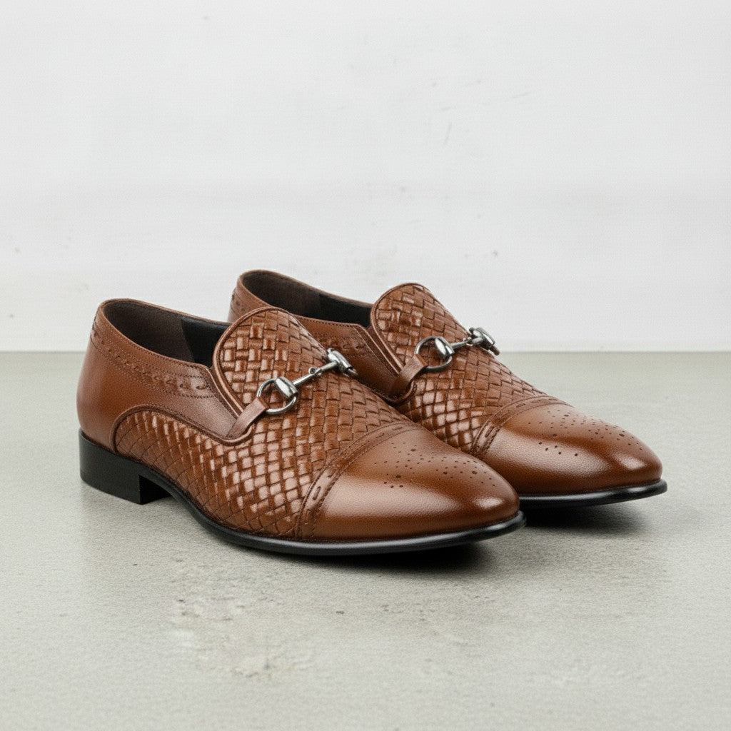 Men's Brown Cap-Toe Leather Bit Loafers