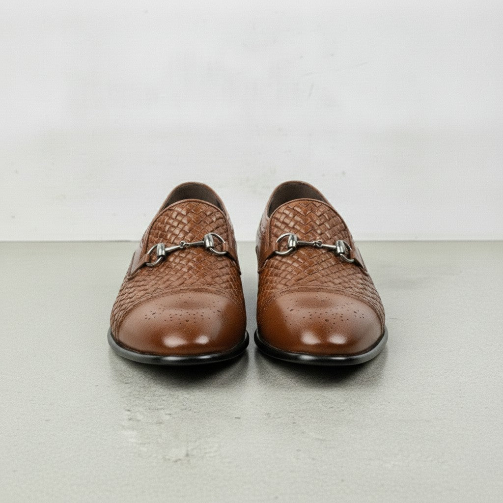 Men's Brown Cap-Toe Leather Bit Loafers