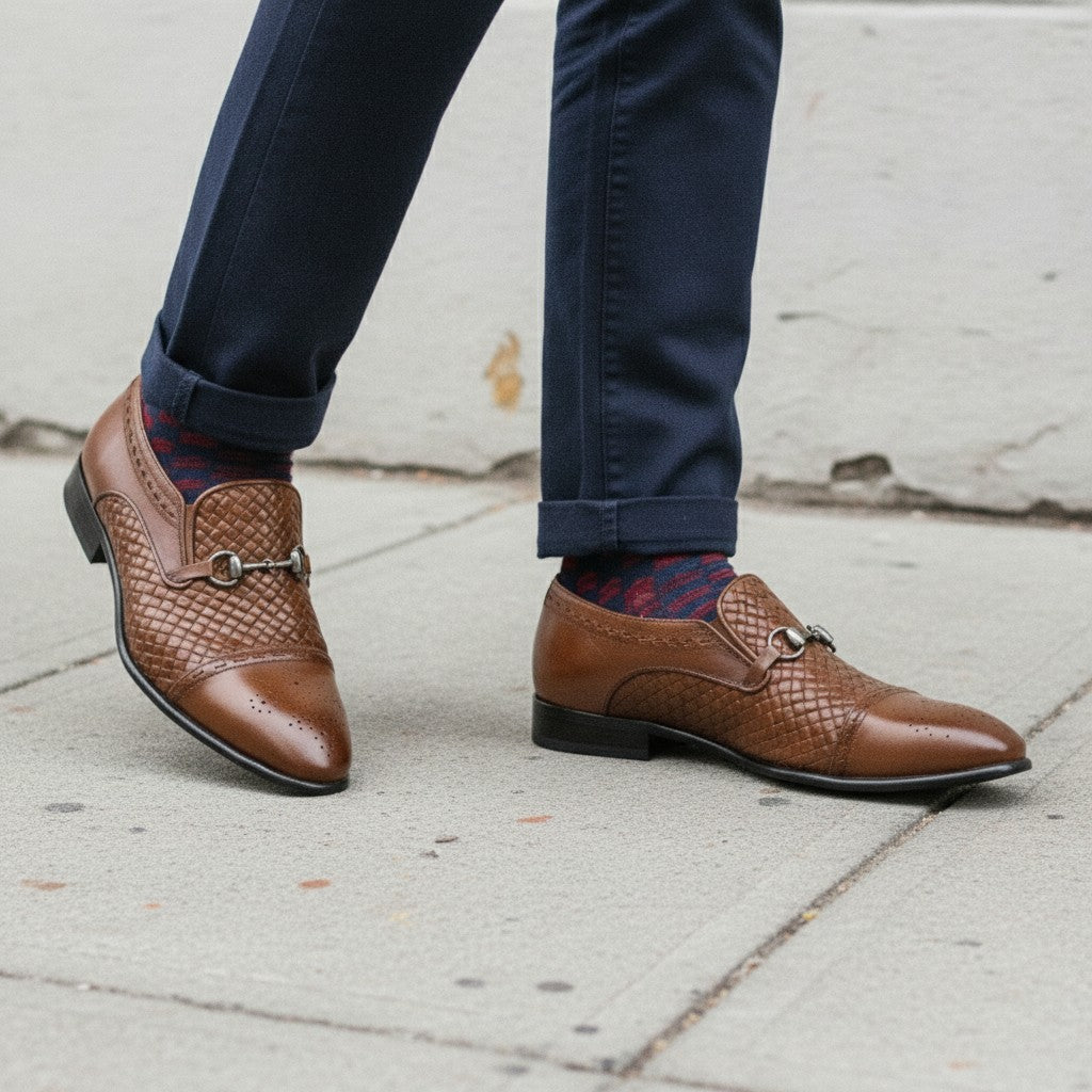 Men's Brown Cap-Toe Leather Bit Loafers