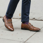 Men's Brown Cap-Toe Leather Bit Loafers