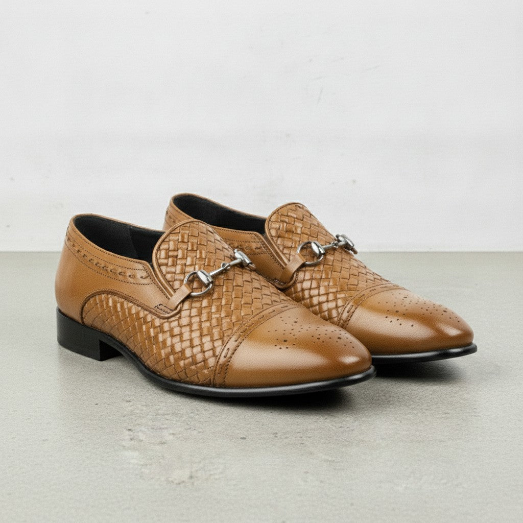 Men's Tan Cap-Toe Leather Bit Loafers