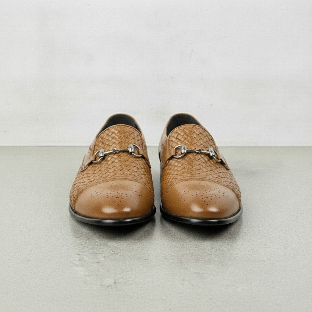 Men's Tan Cap-Toe Leather Bit Loafers