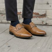 Men's Tan Cap-Toe Leather Bit Loafers