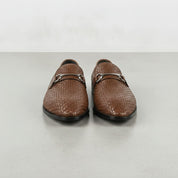 Men's Brown Woven Leather Bit Loafers