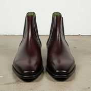 Men's Burgundy and Black Plain-Toe Leather Chelsea Boots — Clawton