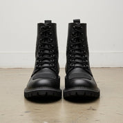 Men's Black Plain-Toe Pebbled Leather Biker Boots