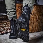 Men's Black Plain-Toe Pebbled Leather Biker Boots
