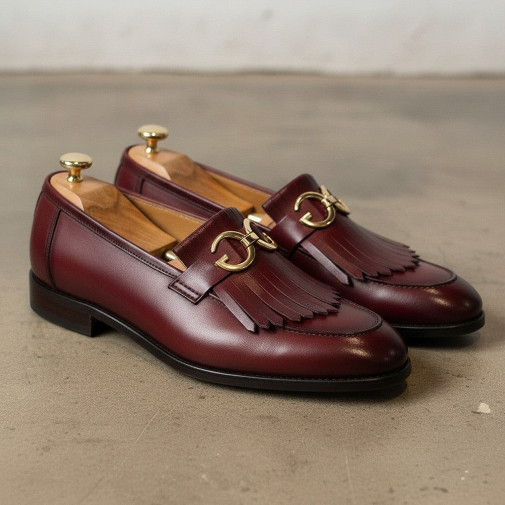 Men's Burgundy Leather Bit Loafers