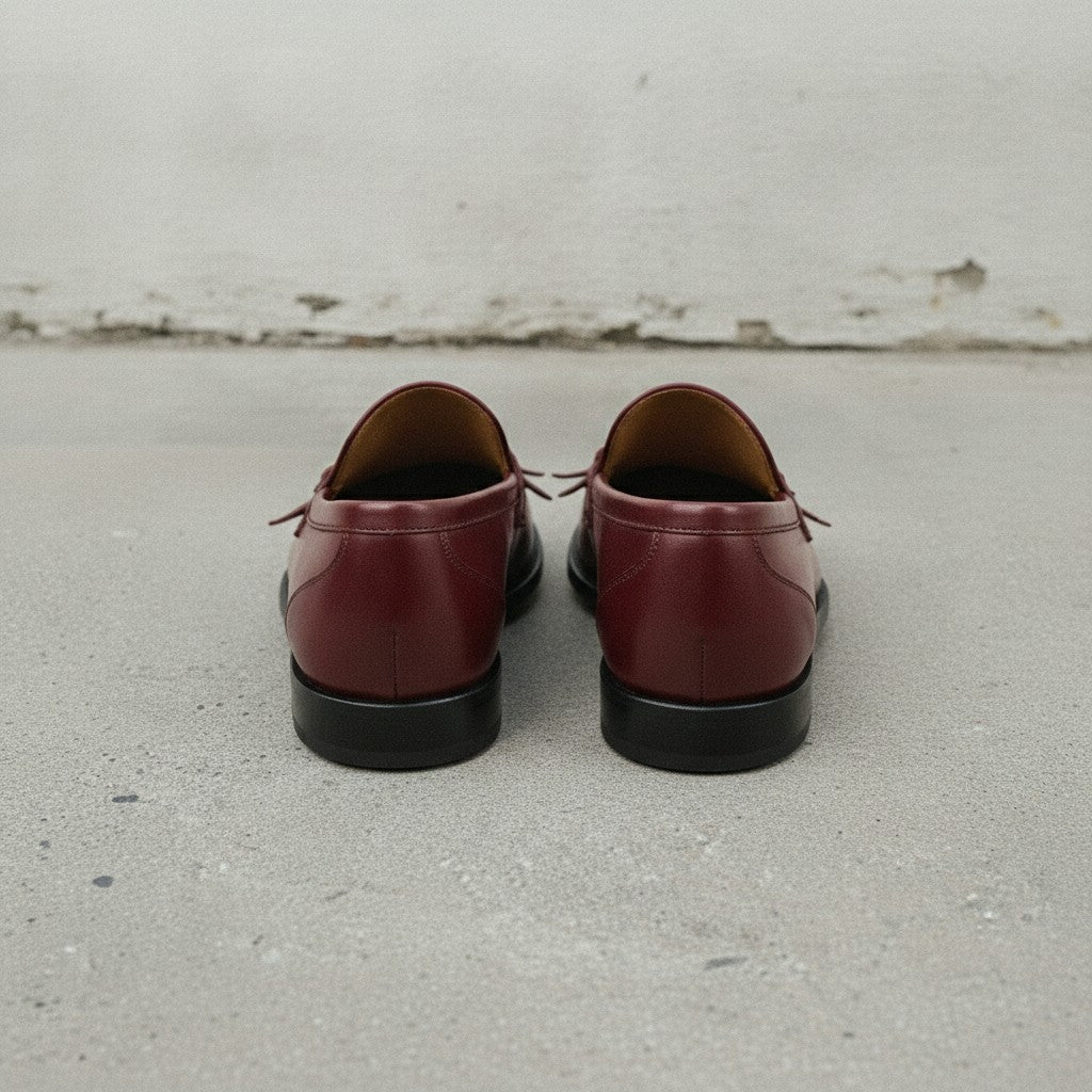 Men's Burgundy Apron-Toe Leather Bit Loafers