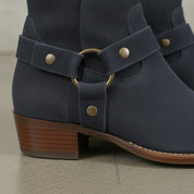 Men's Navy Blue Plain-Toe Suede Harness Boots — Dalton