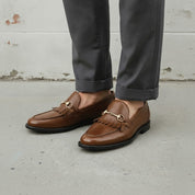 Men's Brown Apron-Toe Leather Bit Loafers